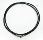 Black leather cord necklace of sterling silver clasp wholesale, 2.0mm