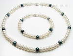 Button fresh water pearl necklace & bracelet set bulk sale, 7-8mm