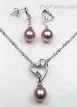Lavender tear-drop pearl earrings n pendant jewelry set sale, 925 silver