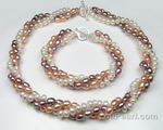 Multi-color twisted freshwater pearl necklace & bracelet set wholesale