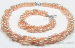 Triple strand pink twisted necklace & bracelet set discounts online