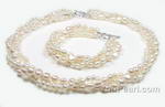 Fresh water white three row twisted necklace & bracelet set discount sale