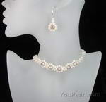 Freshwater pearl choker necklace n earrings set on sale, 4-5mm