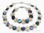 Abalone/paua shell, white pearl necklace n bracelet set on sale