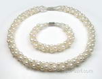 White freshwater twisted pearl necklace and bracelet bulk sale
