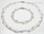 White twisted freshwater pearl necklace & bracelet jewelry set bulk sale
