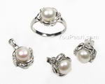 Sterling silver fresh water pearl jewelry set for sale online, 7-8mm