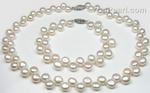 6.5-7mm white button top drilled pearl necklace & bracelet set sale
