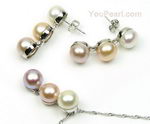 Multicolor freshwater pearl jewelry set, sterling silver, 8-9mm wholesale