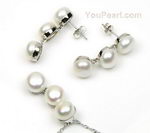 White freshwater pearl jewelry set, sterling silver, 8-9mm wholesale