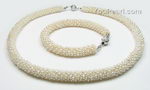 Twisted multi-stands white freshwater pearl jewelry set wholesale