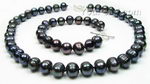 Baroque freshwater black pearl necklace & bracelet set, 10-11mm