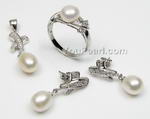 925 sterling silver pearl jewelry set wholesale, 7-8mm