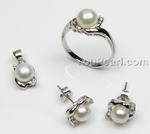 FJS120 925 sterling silver pearl jewelry set wholesale, 6-7mm