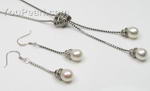 Teardrop white freshwater pearl jewelry sterling silver set online wholesale, 7-8mm