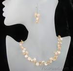 Pink Keishi petal pearl necklace n earrings set discount sale