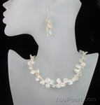 White Keshi petal pearl necklace & earrings jewelry set on sale
