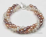 Multi-color twisted teardrop n button freshwater pearl bracelet
