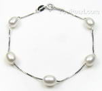 Cultured freshwater white tincup pearl bracelet, 925 silver, 6-7mm