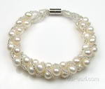 Twisted white freshwater pearl bracelet factory direct sale, 5-6mm