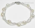 White freshwater twisted pearl bracelet whole sale online, 6-7mm