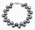 Black button freshwater pearl bracelet on sale, 6-6.5mm