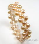 Pink nugget cultured pearl elastic bracelet discounts sale, 7-8mm