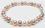 Freshwater pearl multicolor button bracelet wholesale, 7-8mm
