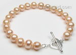 Pink potato shape freshwater pearl bracelet wholesale, 8-9mm