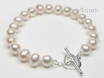 White potato shape freshwater pearl bracelet wholesale, 8-9mm