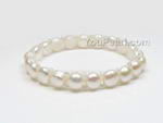Stretchy white button freshwater pearl bracelet wholesale, 7-8mm