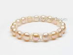 Stretchy pink button freshwater pearl bracelet wholesale, 7-8mm