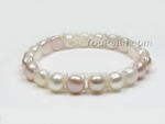 Stretchy white & lavender button freshwater pearl bracelet wholesale, 8-9mm