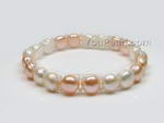 FPB118 Stretchy white & pink button freshwater pearl bracelet wholesale, 8-9mm