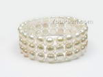 Triple row stretchy freshwater white pearl bracelet wholesale, 6-7mm