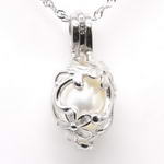 Flower pearl cage pendant, 925 sterling silver wish pearl pendant necklace