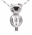 Hello Kitty cage pendant, sterling 925 silver wish pearl cat charm