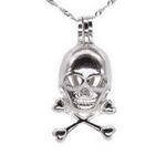 Skull cage pendant, sterling skull charm, pearl cage pendant necklace