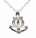 Anchor cage pendant, sterling silver ship anchor charm wish pearl cage