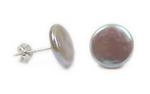 Gray freshwater coin pearl stud earrings on sale, 925 silver, 11-13mm