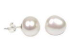 925 silver freshwater white nugget pearl earring studs, 10-12mm AAA
