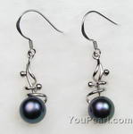 8-9mm black freshwater pearl dangle earrings, 925 silver wholesale