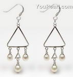 Wholesale 925 silver white freshwater pearl dangle earrings