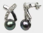 7-8mm freshwater black stud earrings bulk discount, sterling silver