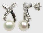7-8mm cultured white pearl stud earrings for sale, sterling silver