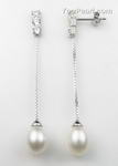 7-8mm drop earrings, white freshwater pearls online sale, 925 silver