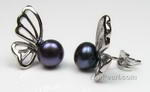 7-8mm cultured black stud butterfly earrings buy bulk, 925 silver