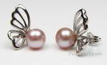 7-8mm lavender pearl stud butterfly earrings on sale, sterling silver