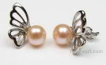 7-8mm sterling pink pearl butterfly stud earrings factory direct sale