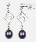 7-8mm black fresh water pearl drop earrings for sale, sterling silver